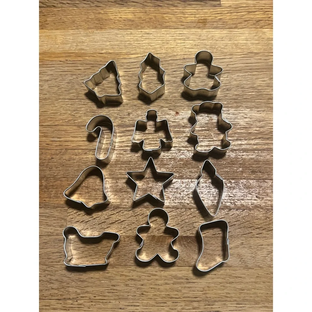 Vintage Christmas Mini Cookie Cutter Set 12 Piece Stainless Steel Holiday Shapes